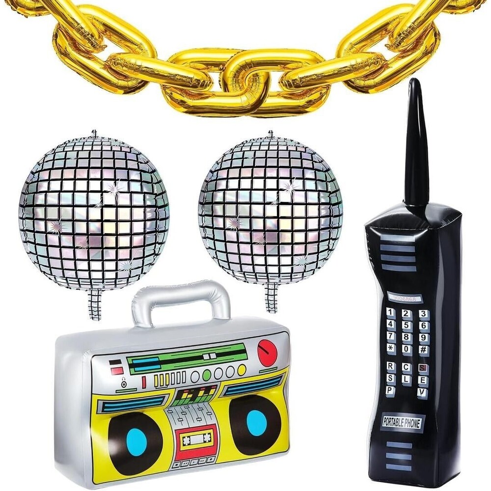 18 Pieces 80s 90s Party Decorations Rainbow Roller Skate Balloons Gold Chain Bal